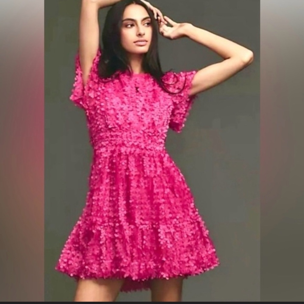 Anthropologie somerset floral appliqué limited edition bright pink small EUC
